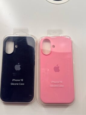 Apple iPhone 16 Silicone Case in Black and Pink Duo
